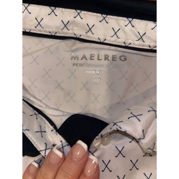 Maelreg Men's GolfShirt White Crossed Clubs Performance Polo Golf 4XL Big - Picture 7 of 7